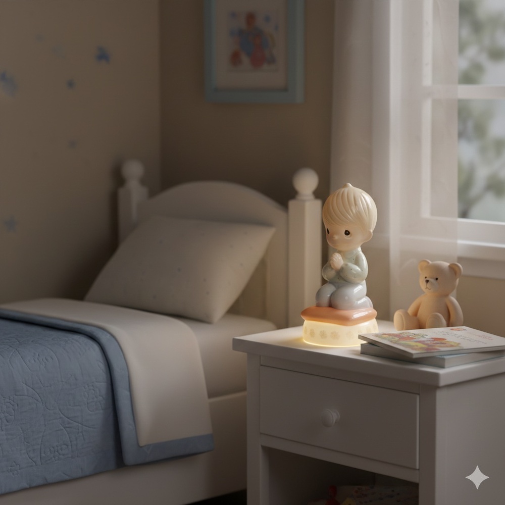 Vintage Precious Moments Praying Boy Night Light Porcelain Nursery Decor Glow